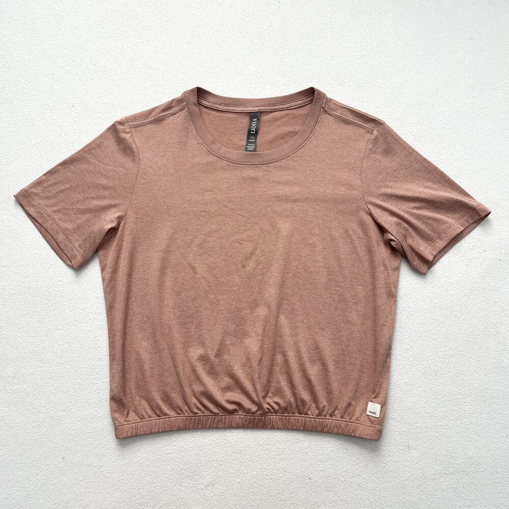 Vuori HBC Burnt Clay Heather Pink Short Sleeve Balance Cropped Tee Shirt VW175 S
